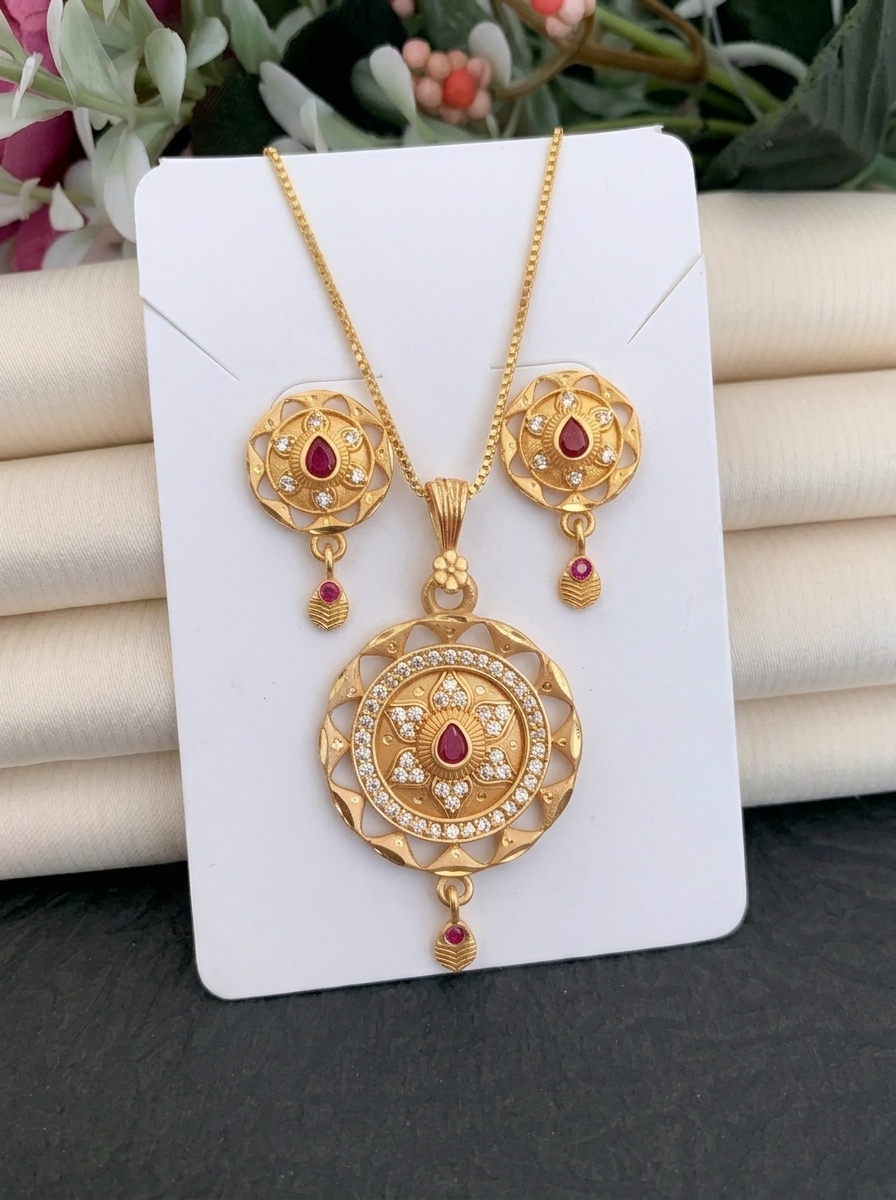Round Teardrop Ruby Pendant Set