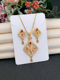 Diamond Floral Ruby Pendant Set