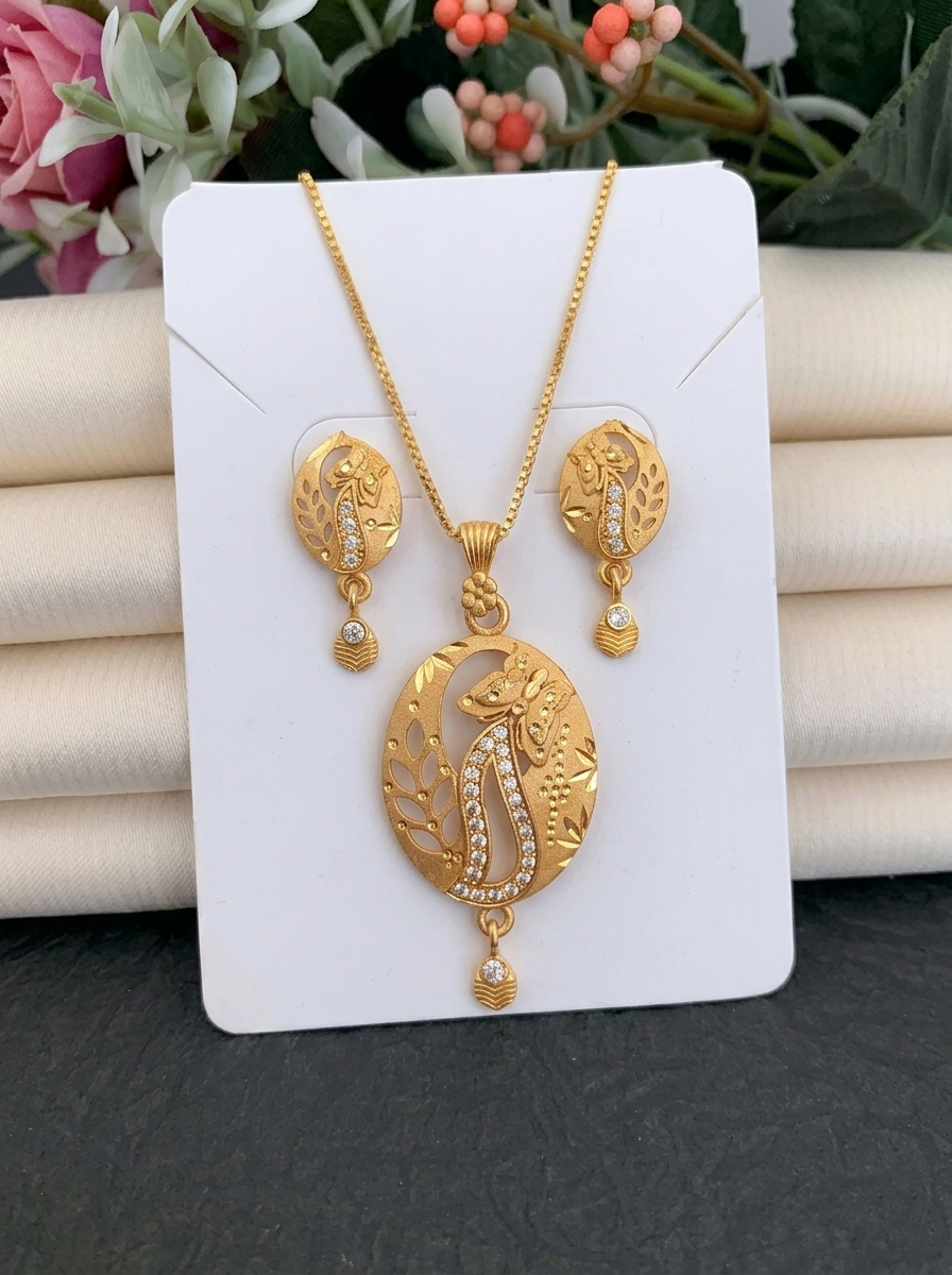 Oval Peacock AD Pendant Set