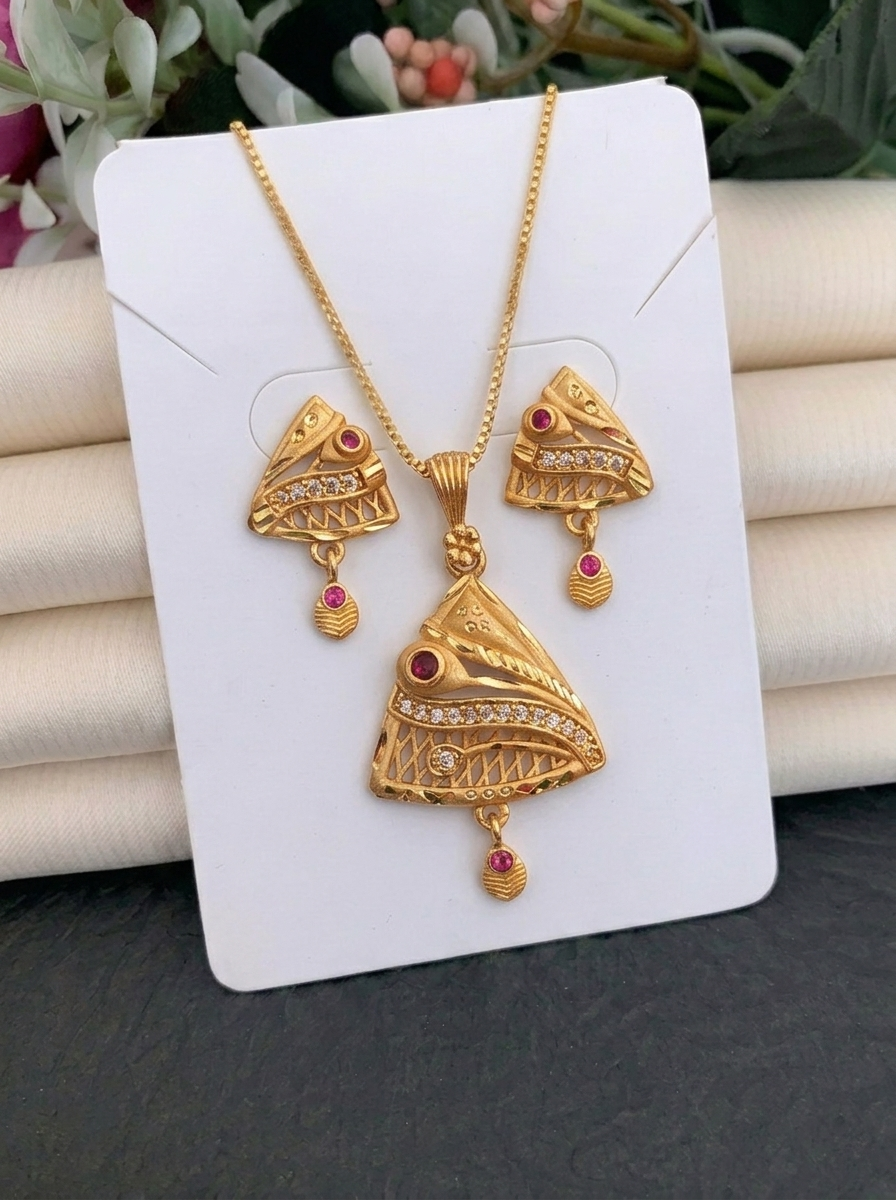 Triangle Ruby Pendant Set