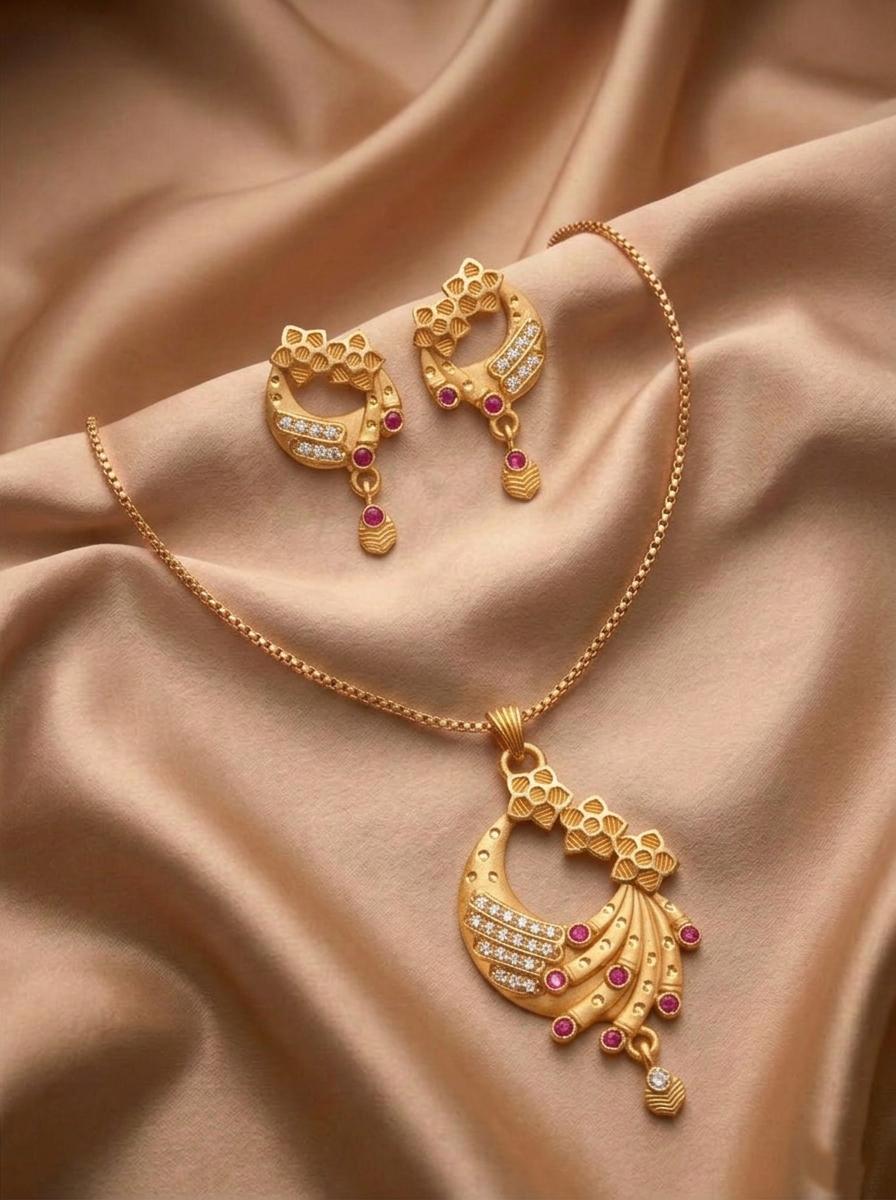 Peacock Shape Ruby Pendant Set