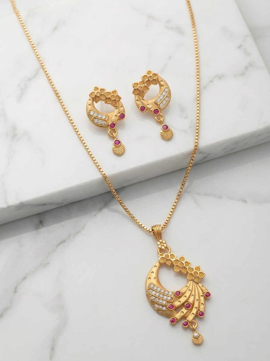 Peacock Shape Ruby Pendant Set