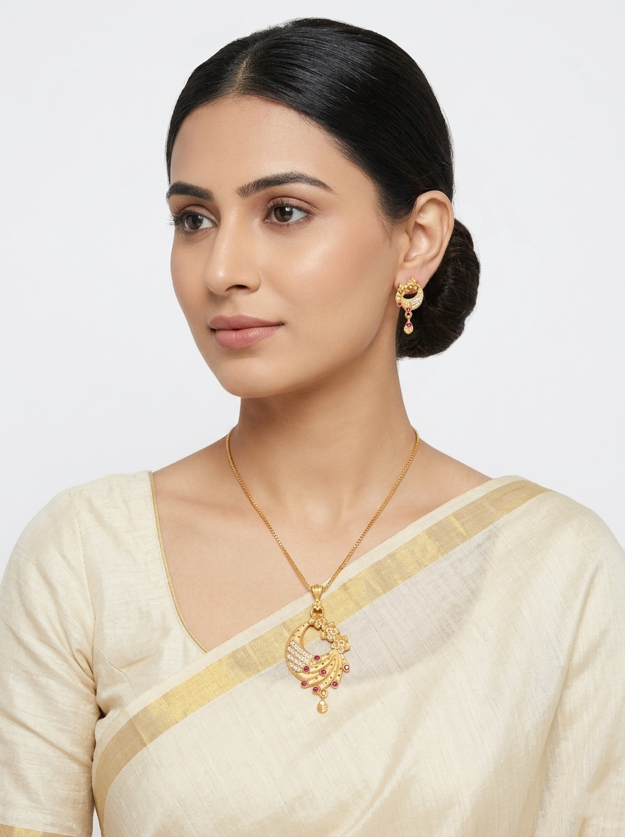Peacock Shape Ruby Pendant Set