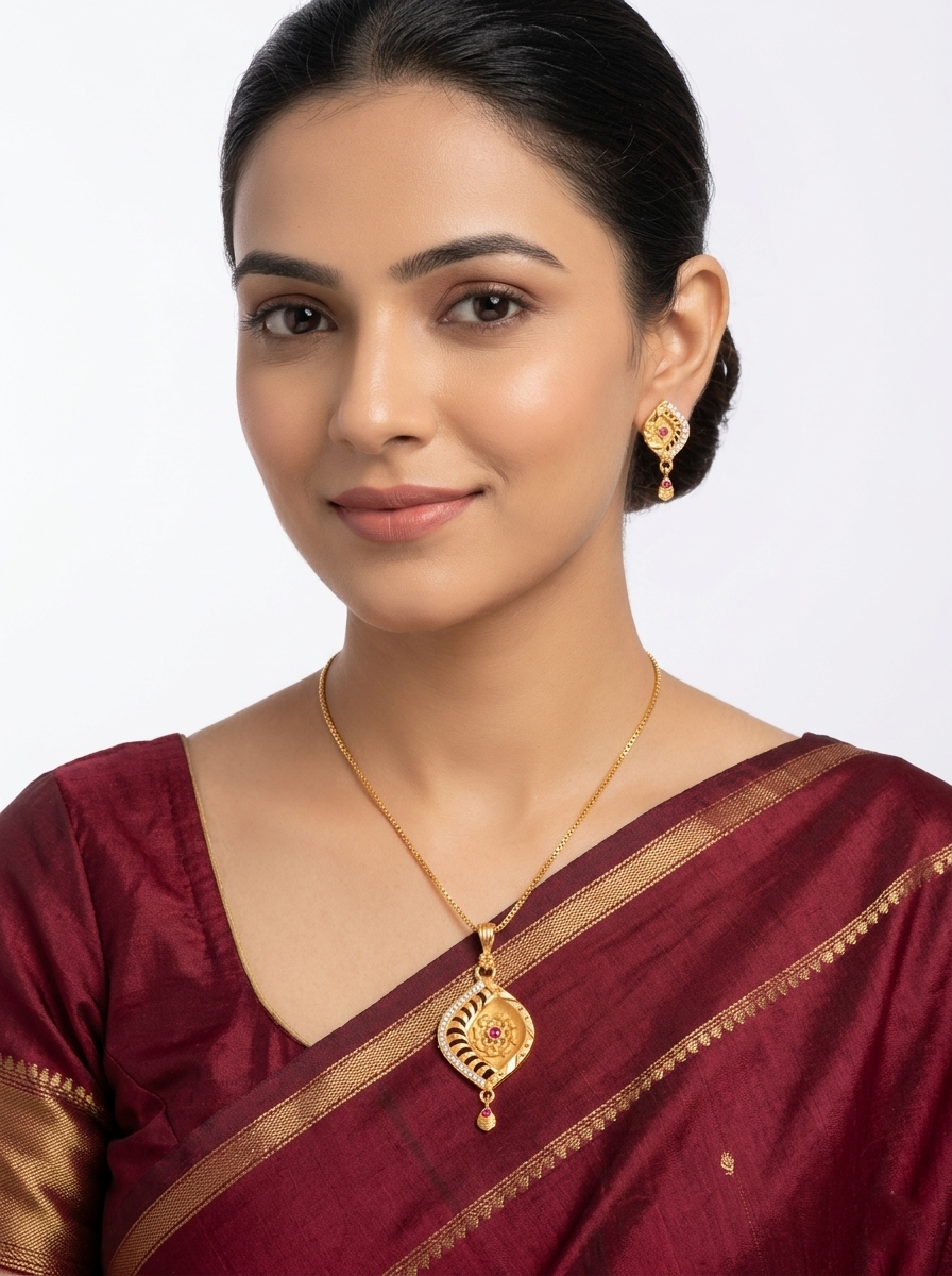 Diamond Shape Ruby Stone Pendant Set