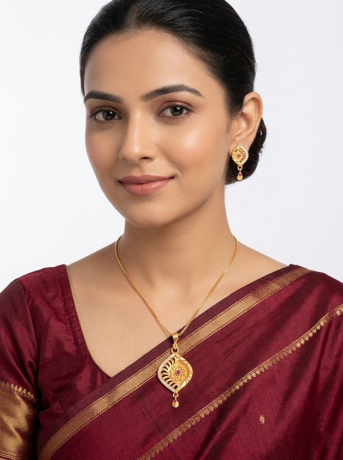 Diamond Shape Ruby Stone Pendant Set