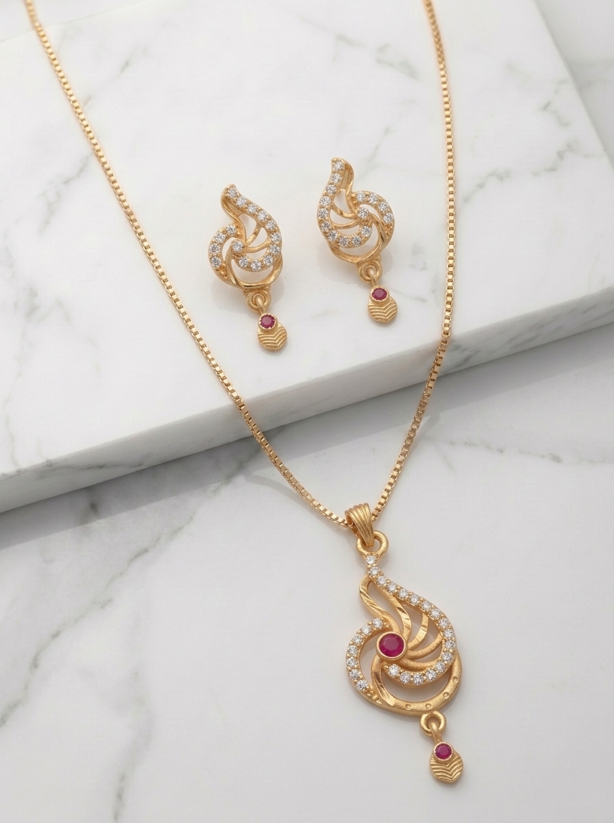 Spiral Drop Ruby Pendant Set