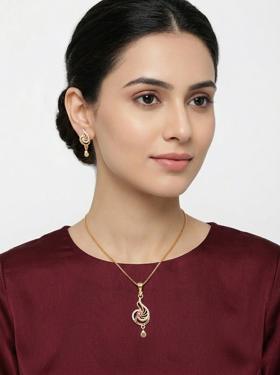 Spiral Drop Ruby Pendant Set