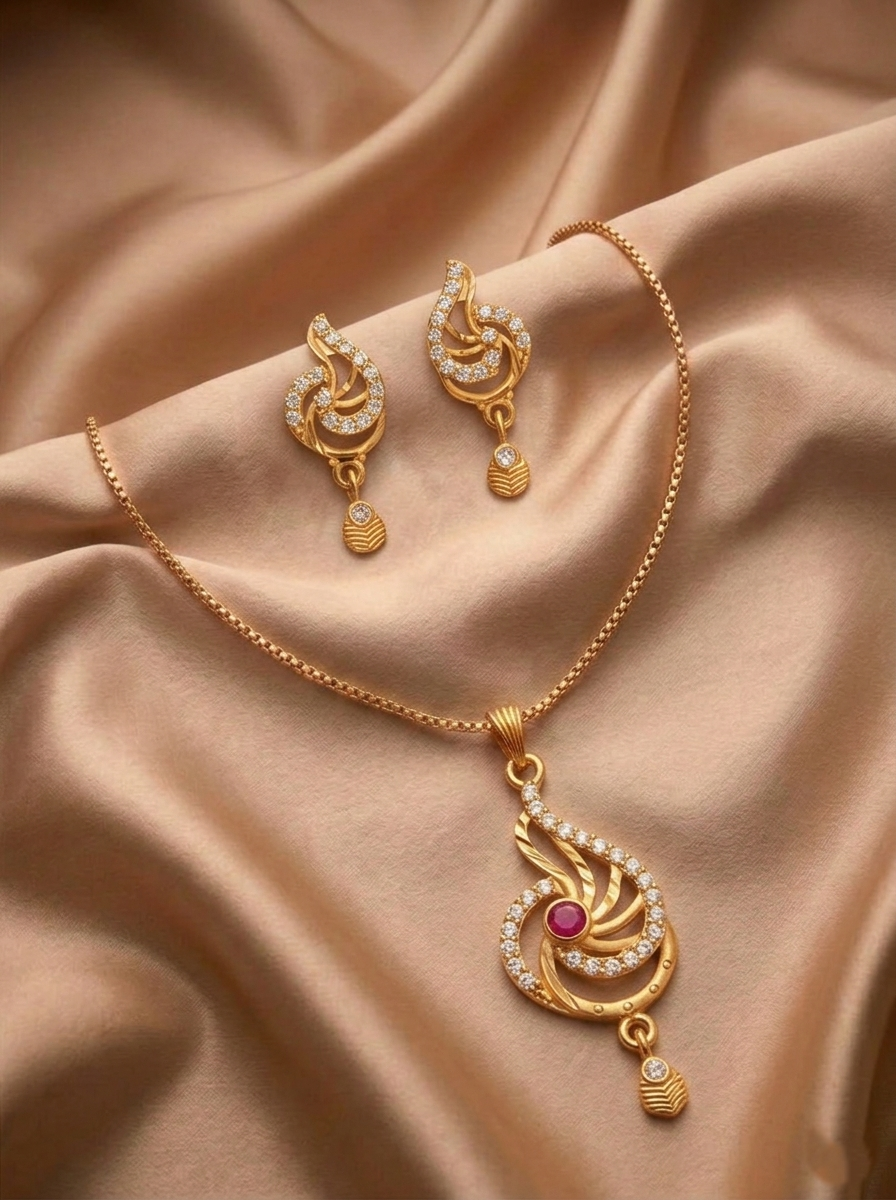 Spiral Drop Ruby Pendant Set