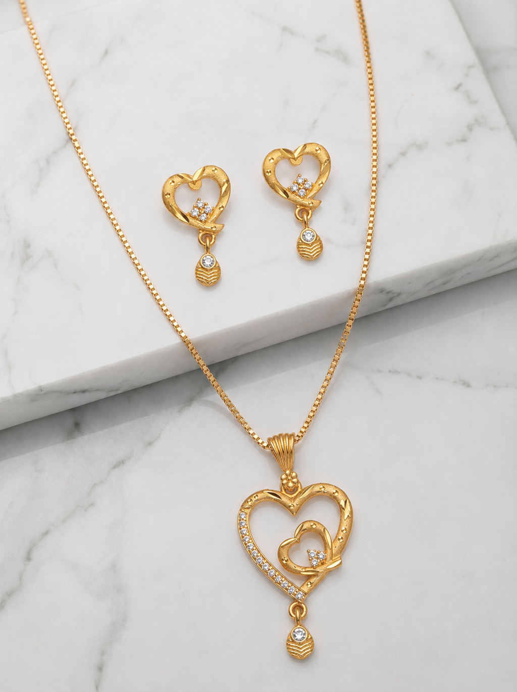 Double Heart AD Pendant Set