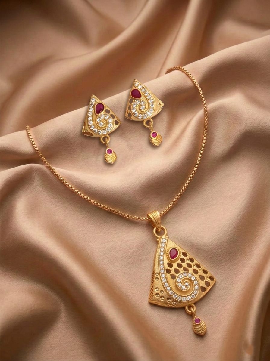 Triangle Swirl Ruby Pendant Set