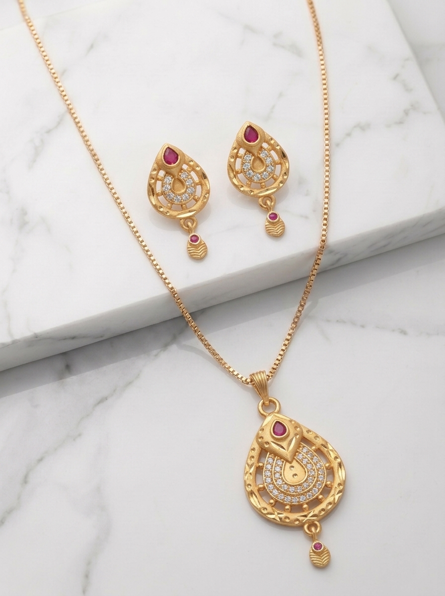 Teardrop Ruby Pendant Set