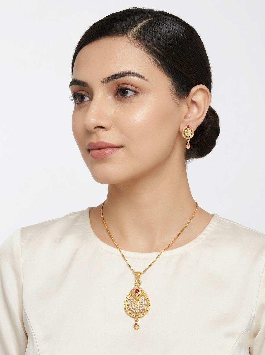 Teardrop Ruby Pendant Set