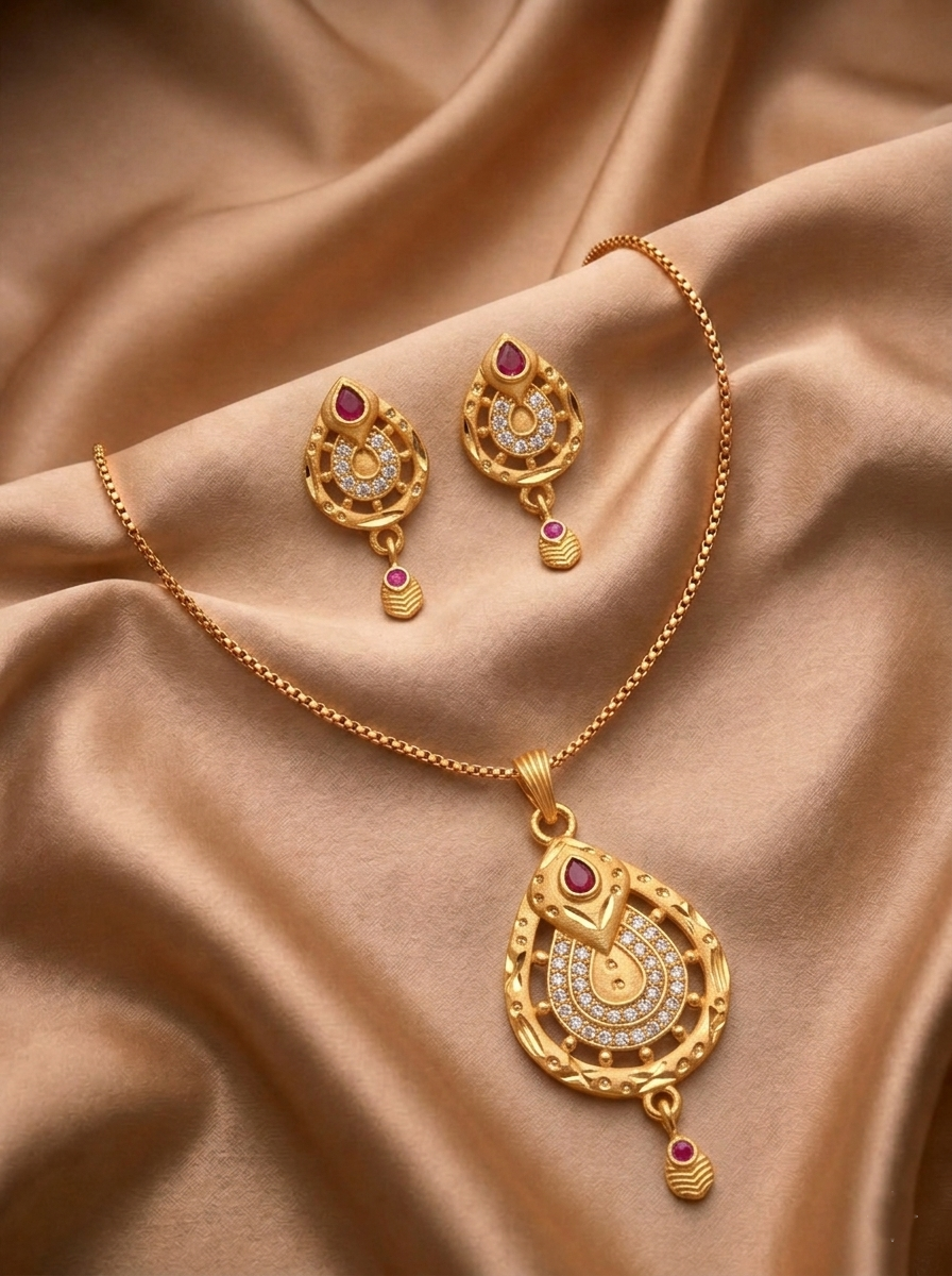 Teardrop Ruby Pendant Set