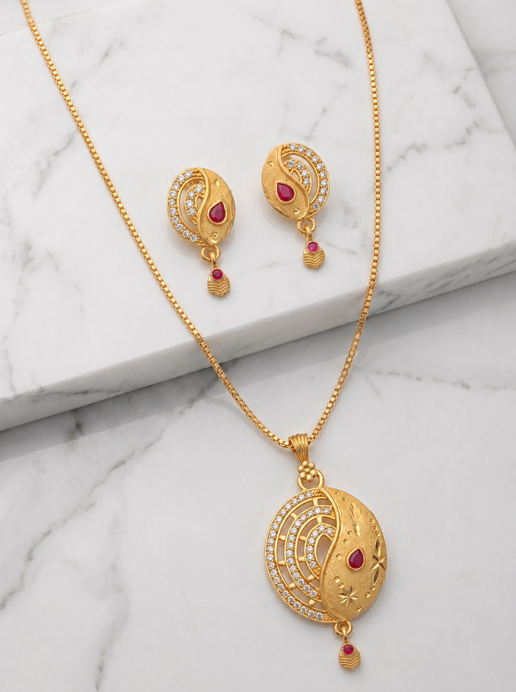 Oval Swirl Ruby Pendant Set
