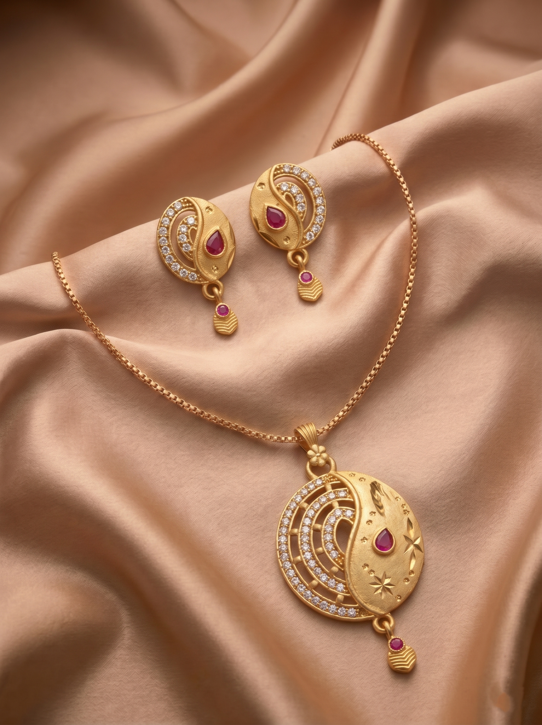 Oval Swirl Ruby Pendant Set
