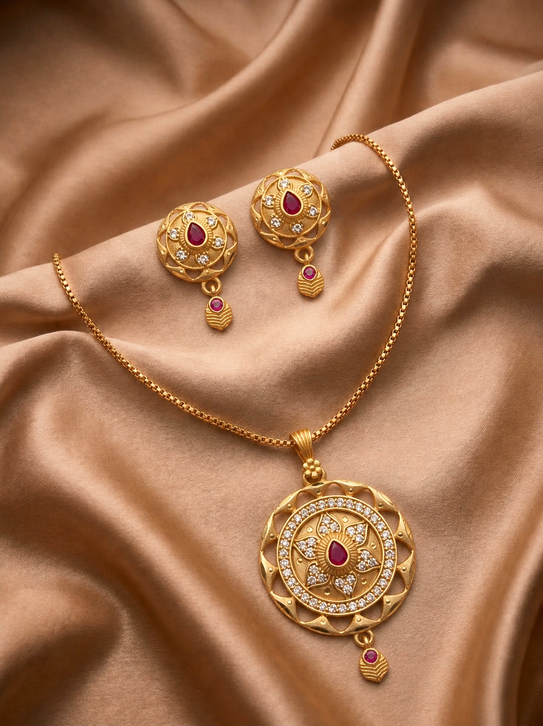 Round Teardrop Ruby Pendant Set