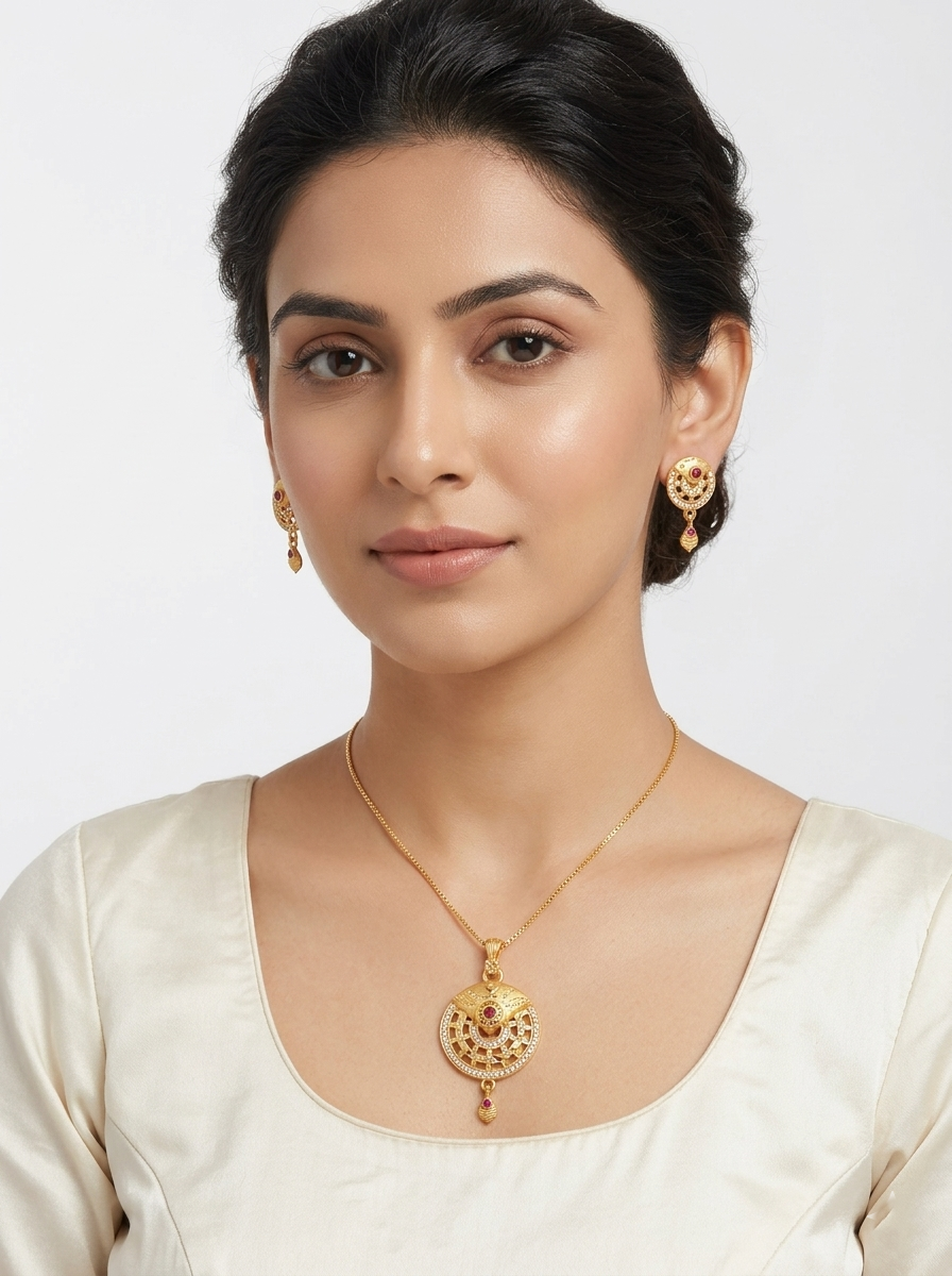 Round Ruby Pendant Set