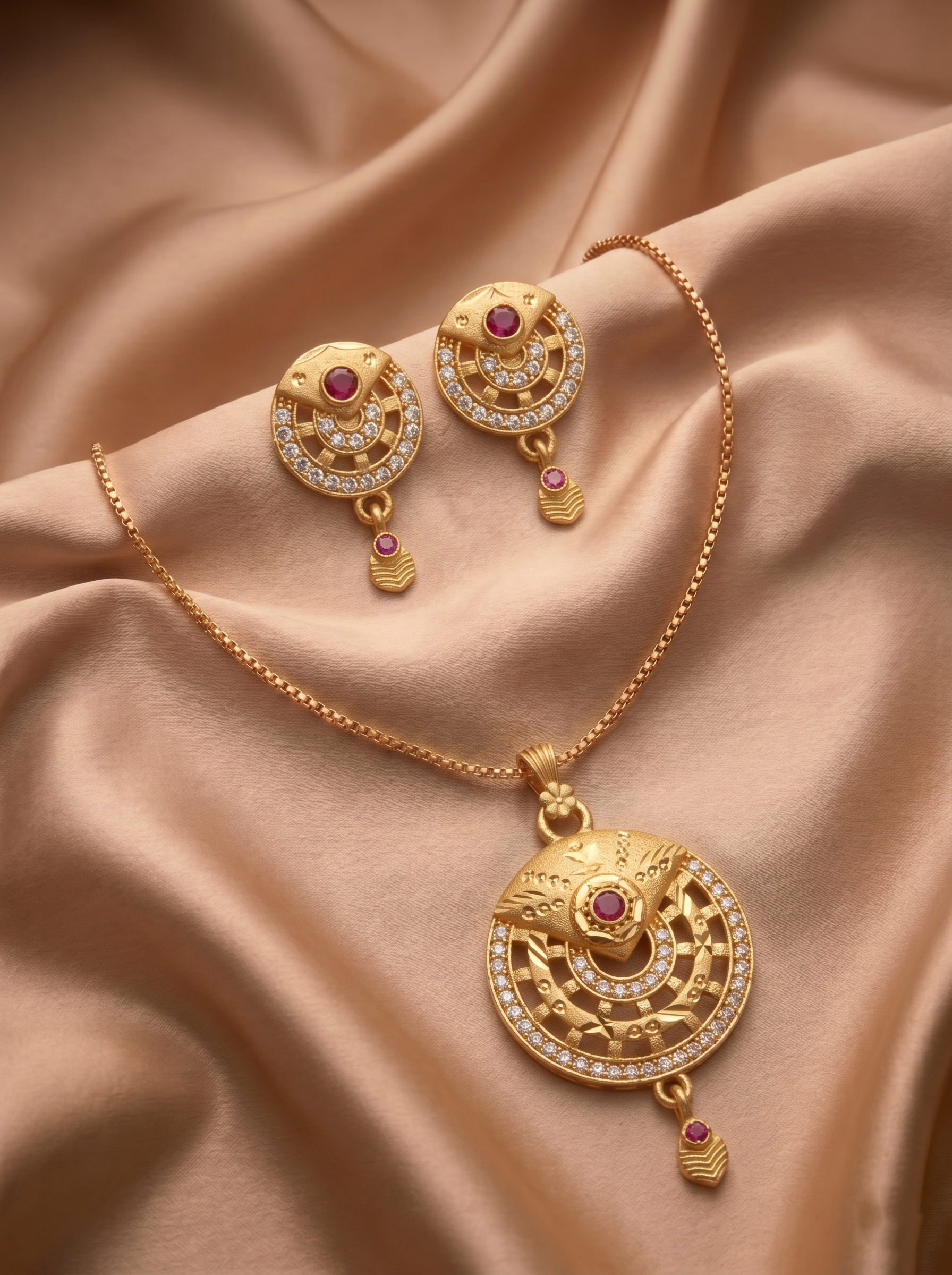 Round Ruby Pendant Set