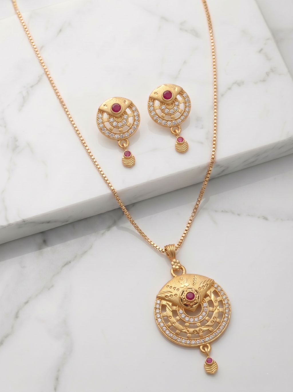 Round Ruby Pendant Set