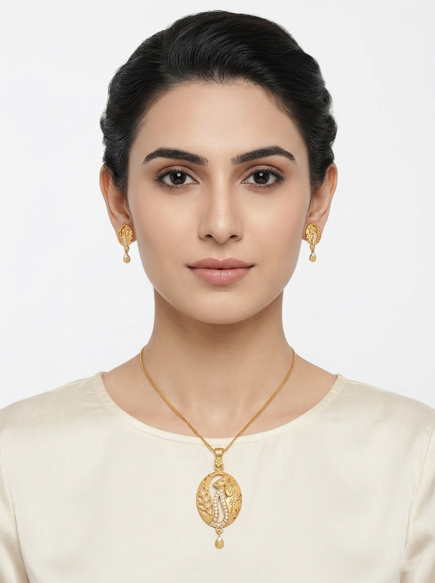 Oval Peacock AD Pendant Set