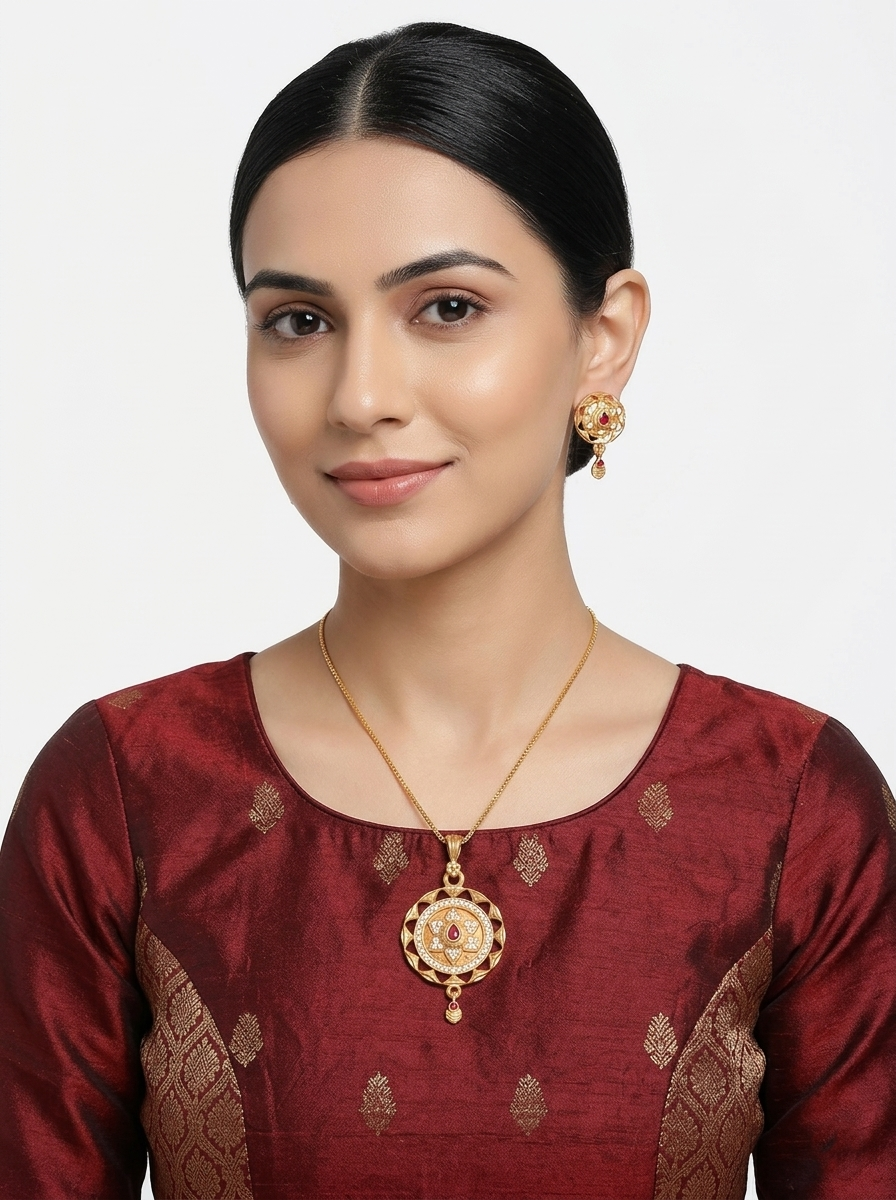 Round Teardrop Ruby Pendant Set