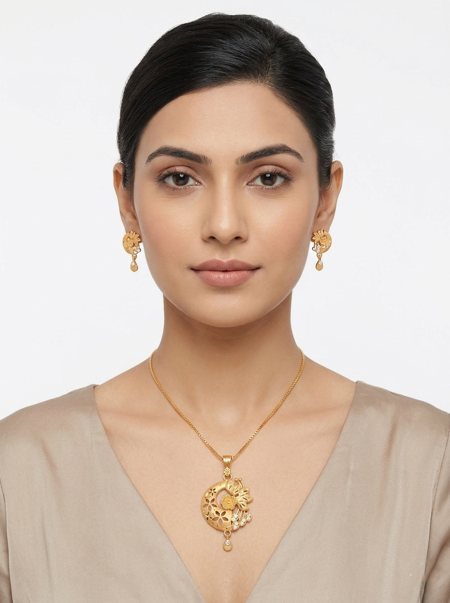 Floral Crescent AD Pendant Set