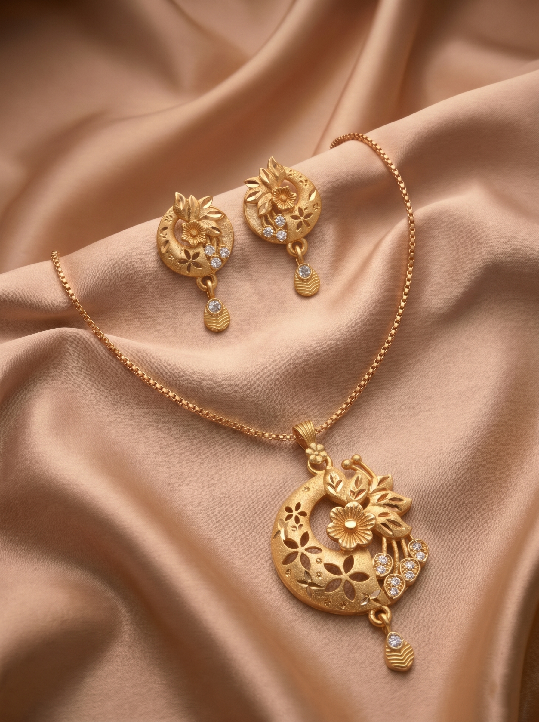 Floral Crescent AD Pendant Set