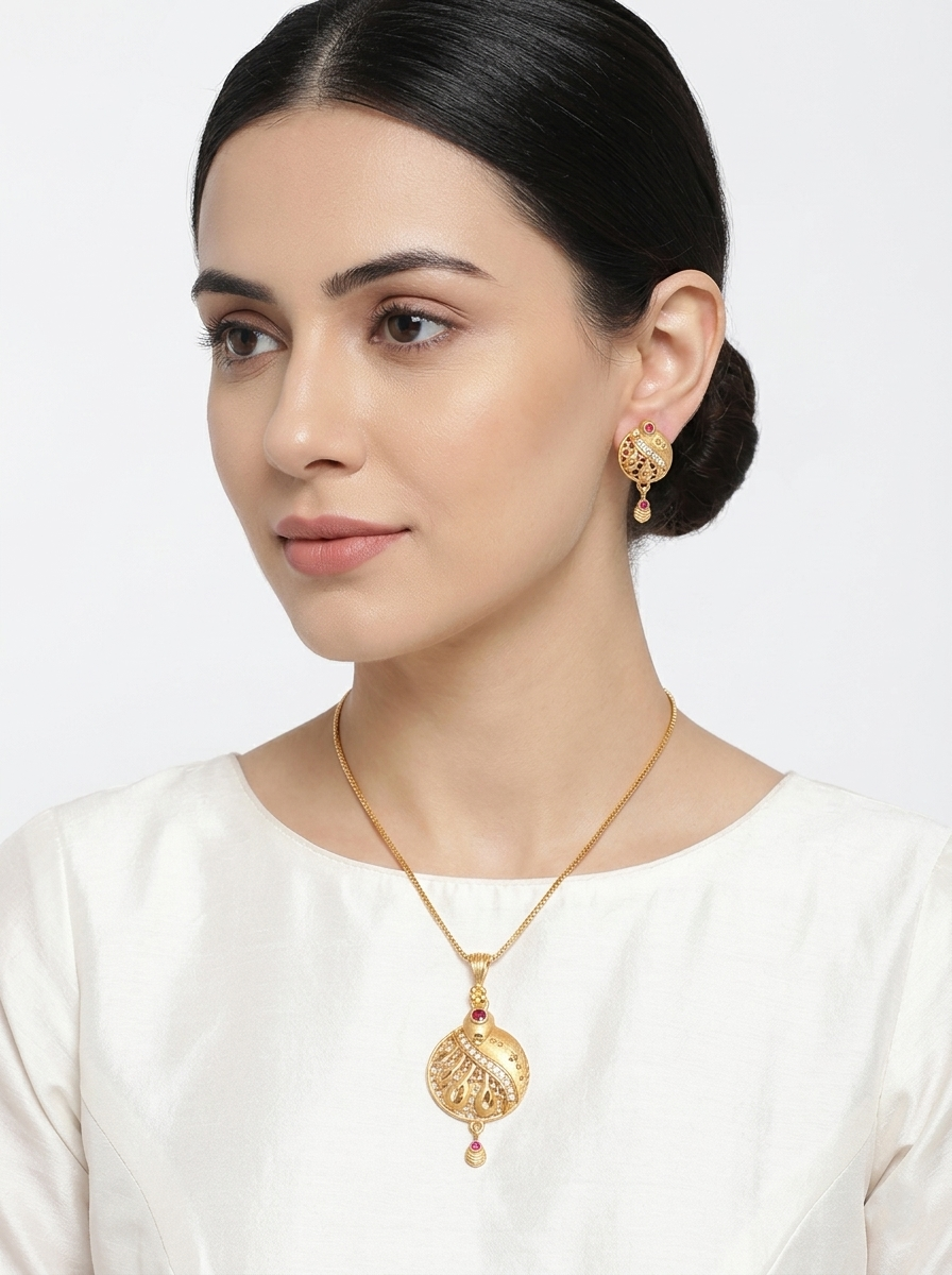 Oval Leaf Ruby Pendant Set