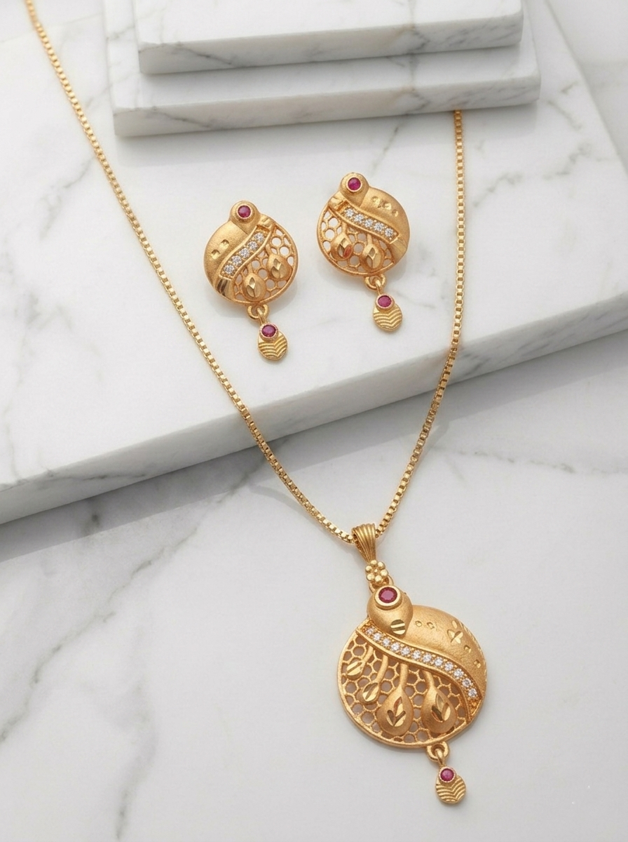 Oval Leaf Ruby Pendant Set