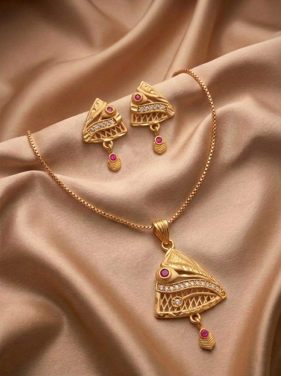 Triangle Ruby Pendant Set