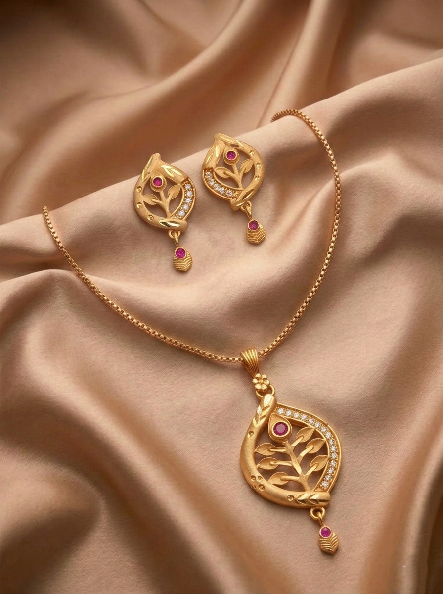 Leaf Shape Ruby Pendant Set