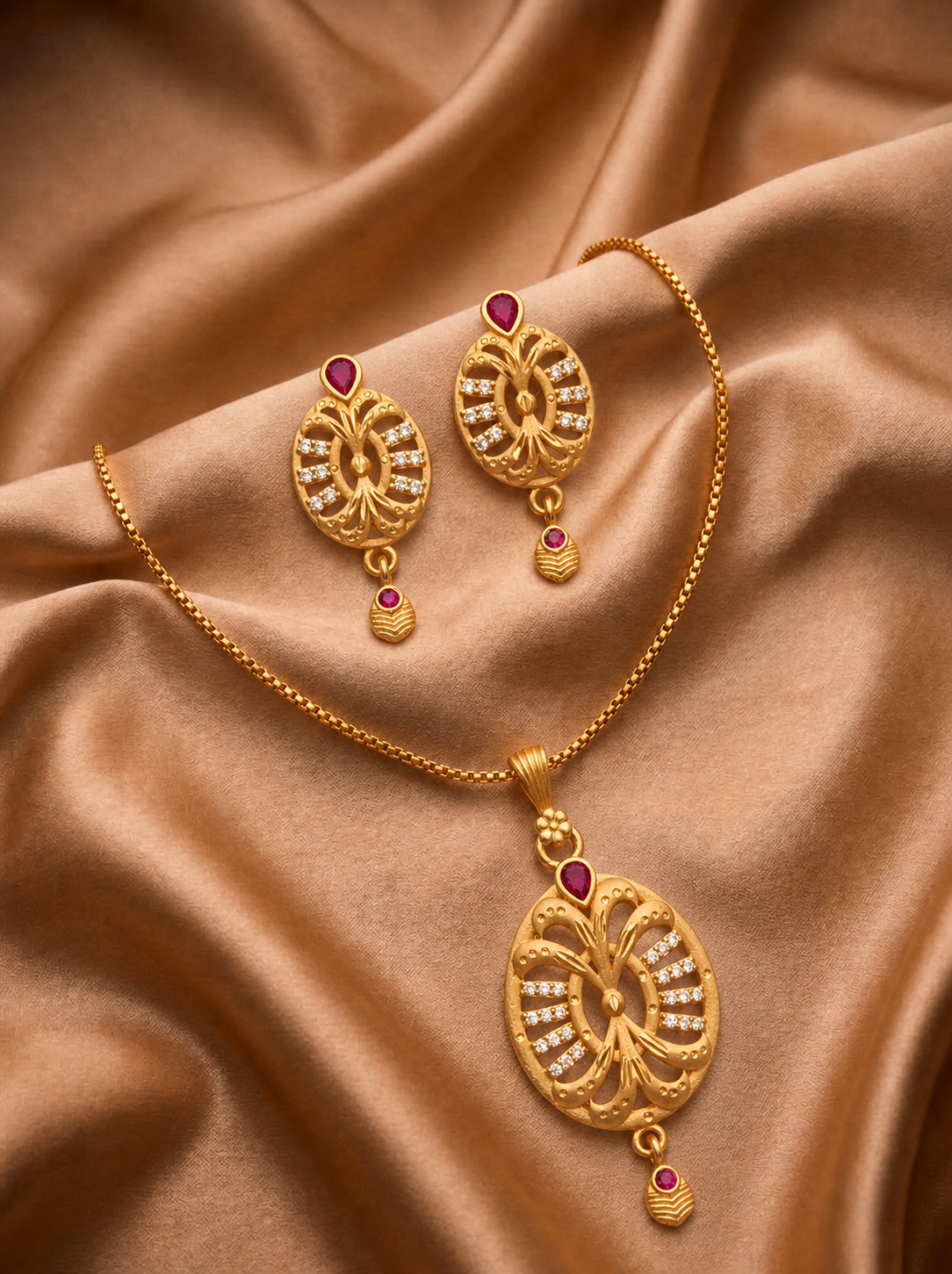 Oval Butterfly Ruby Pendant Set