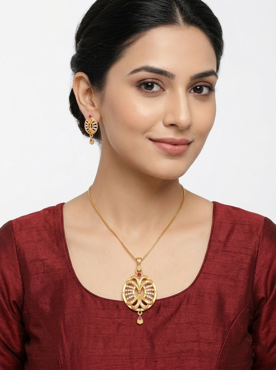 Oval Butterfly Ruby Pendant Set