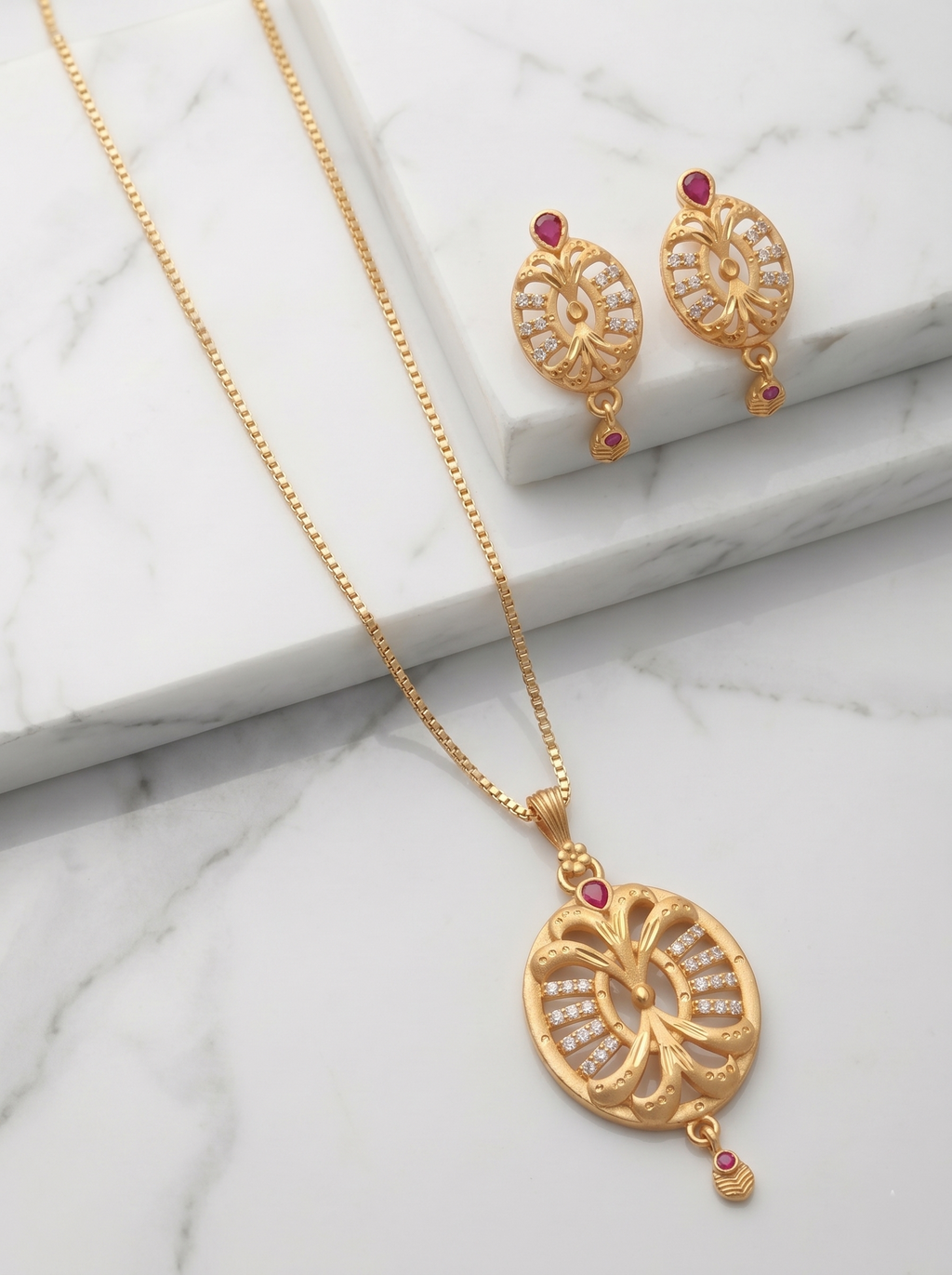 Oval Butterfly Ruby Pendant Set