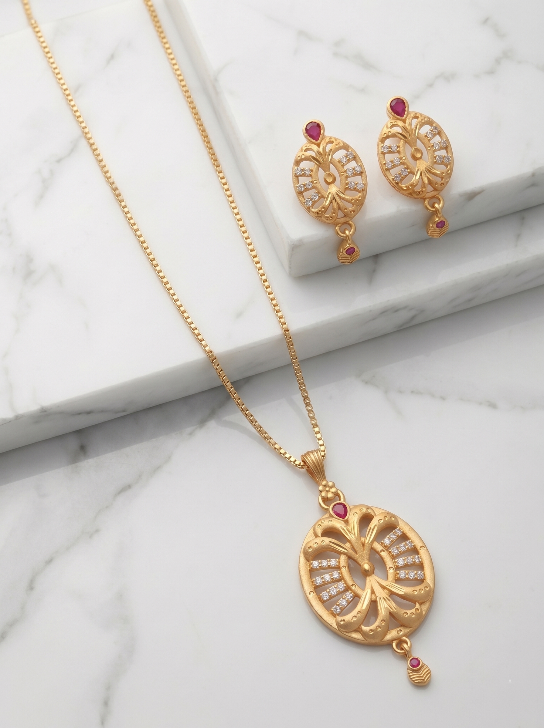 Oval Butterfly Ruby Pendant Set