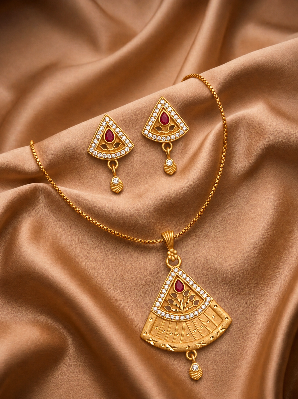 Fan Shape Ruby Pendant Set