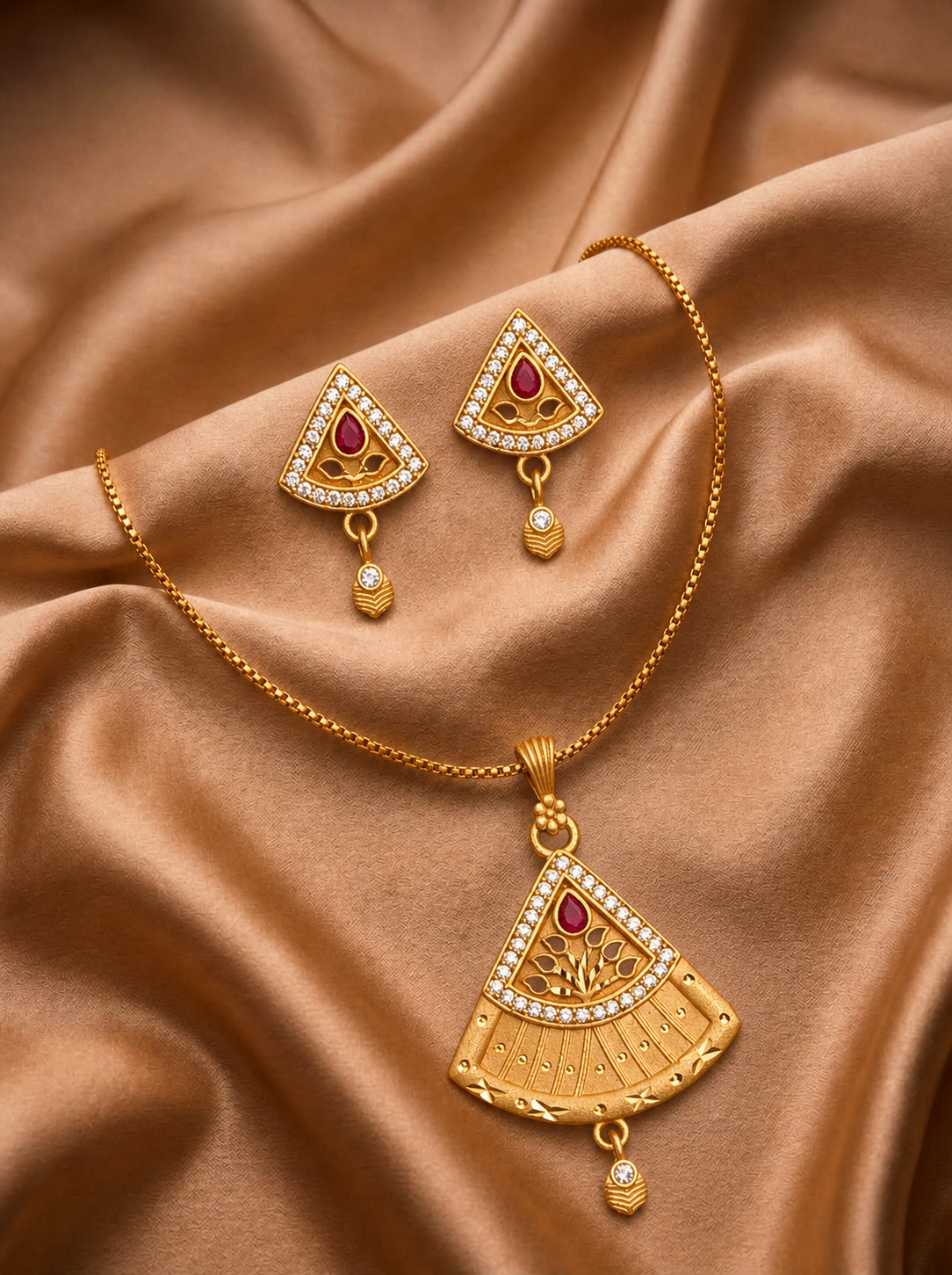 Fan Shape Ruby Pendant Set